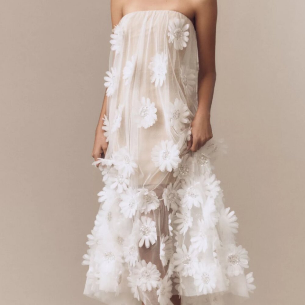 Helsi Athena Strapless 3D Floral High-Low White Dress